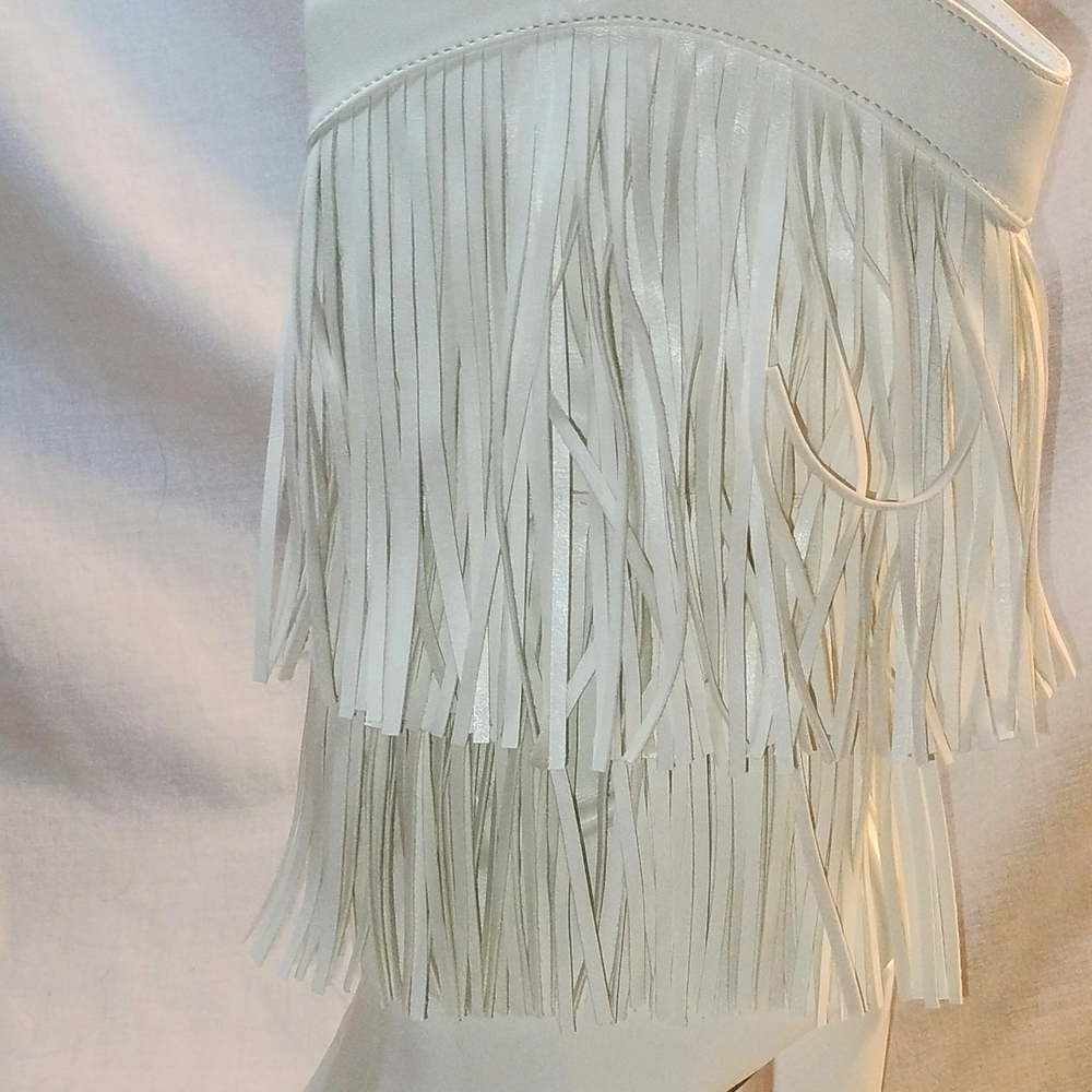Liliana Fringed White Leather Cowgirl Boots Brand New With Tags No Box. Size 5.5 - Picture 9 of 12